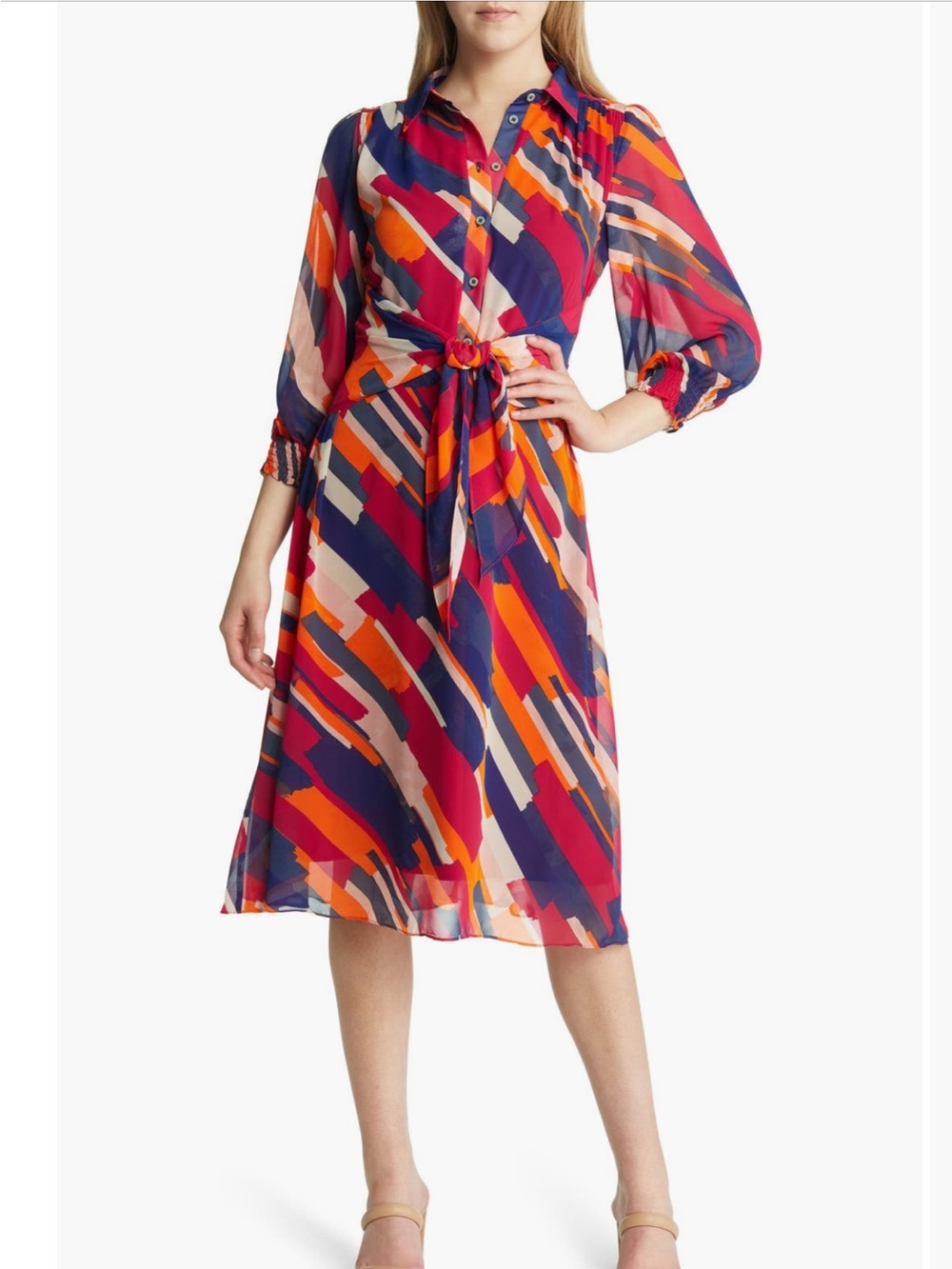 Maggy London Women's Abstract diagonal Print chiffon Shirtdress in Multi-Color